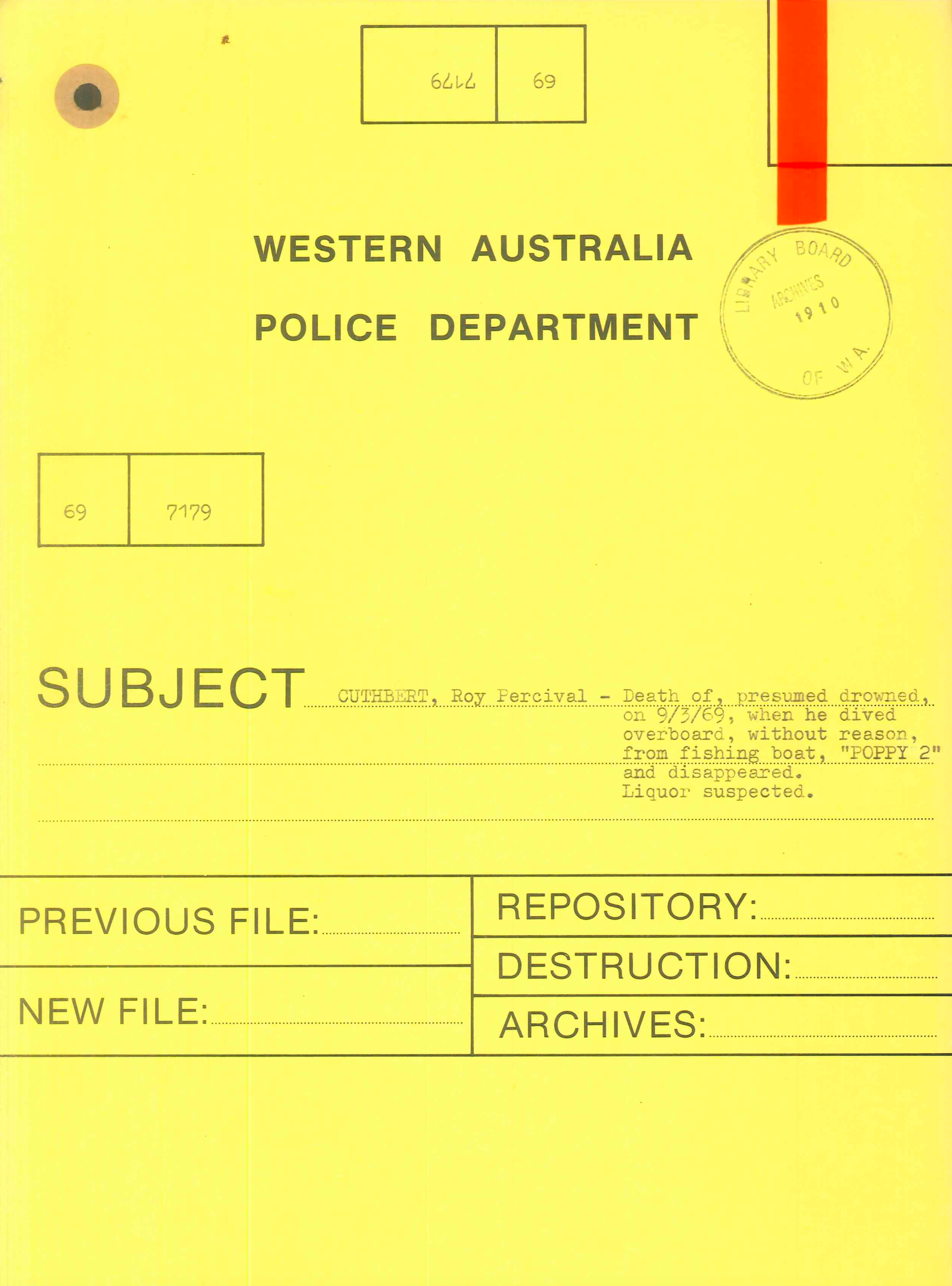 Roy Percival Cuthbert Police Report