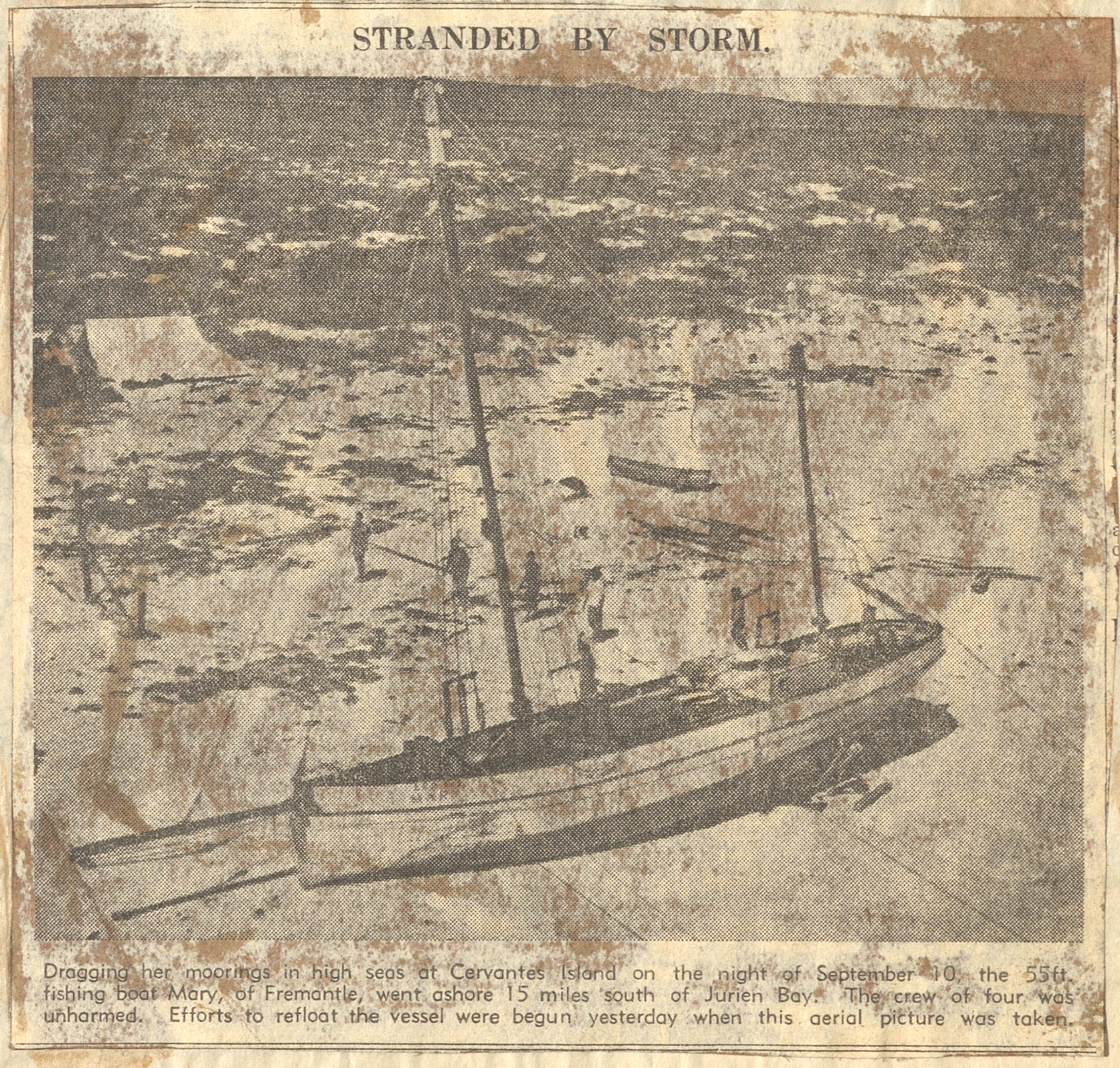 The Mary stranded on Cervantes Island 1946