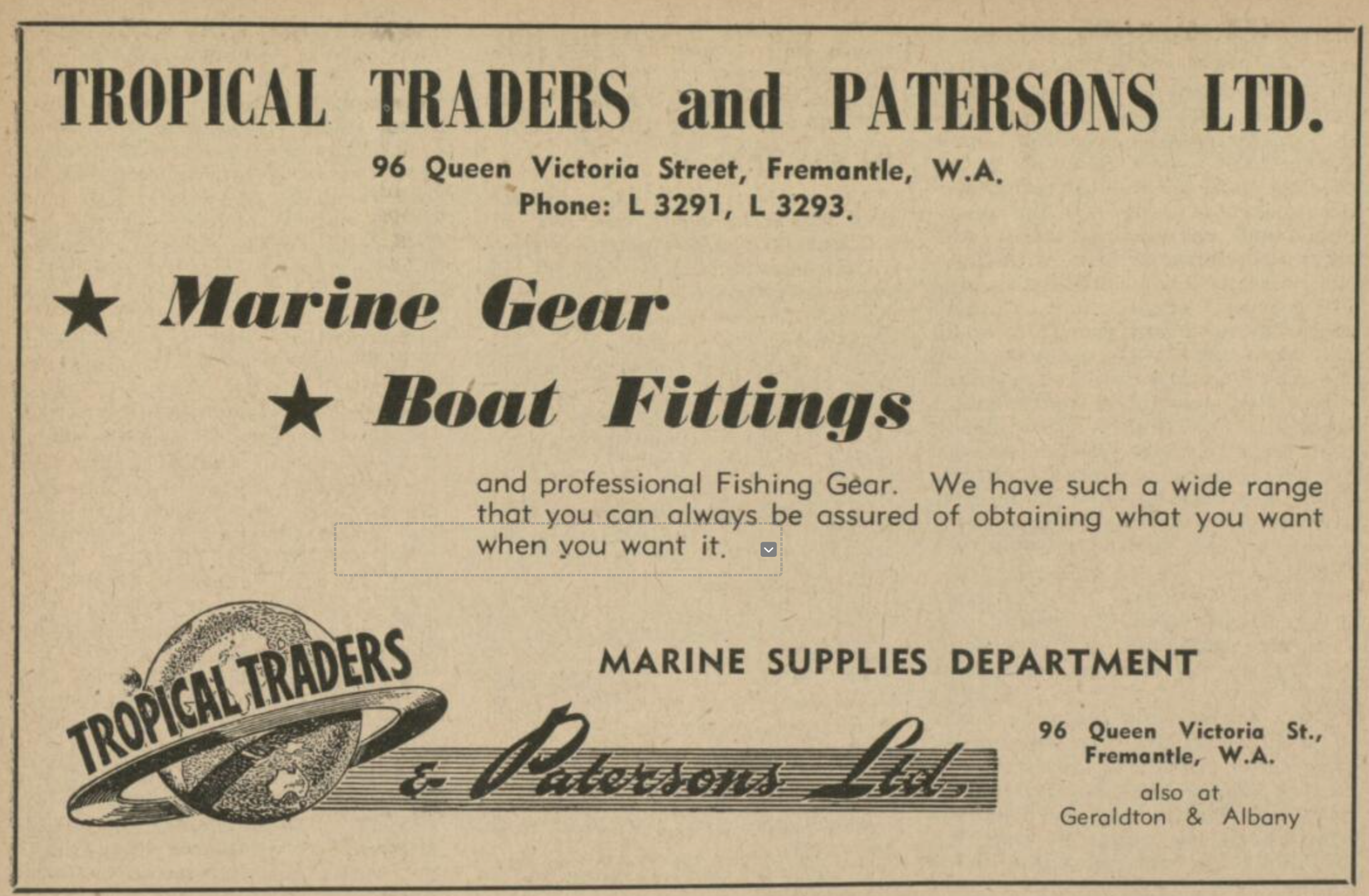 An old newspaper ad for Tropical Traders