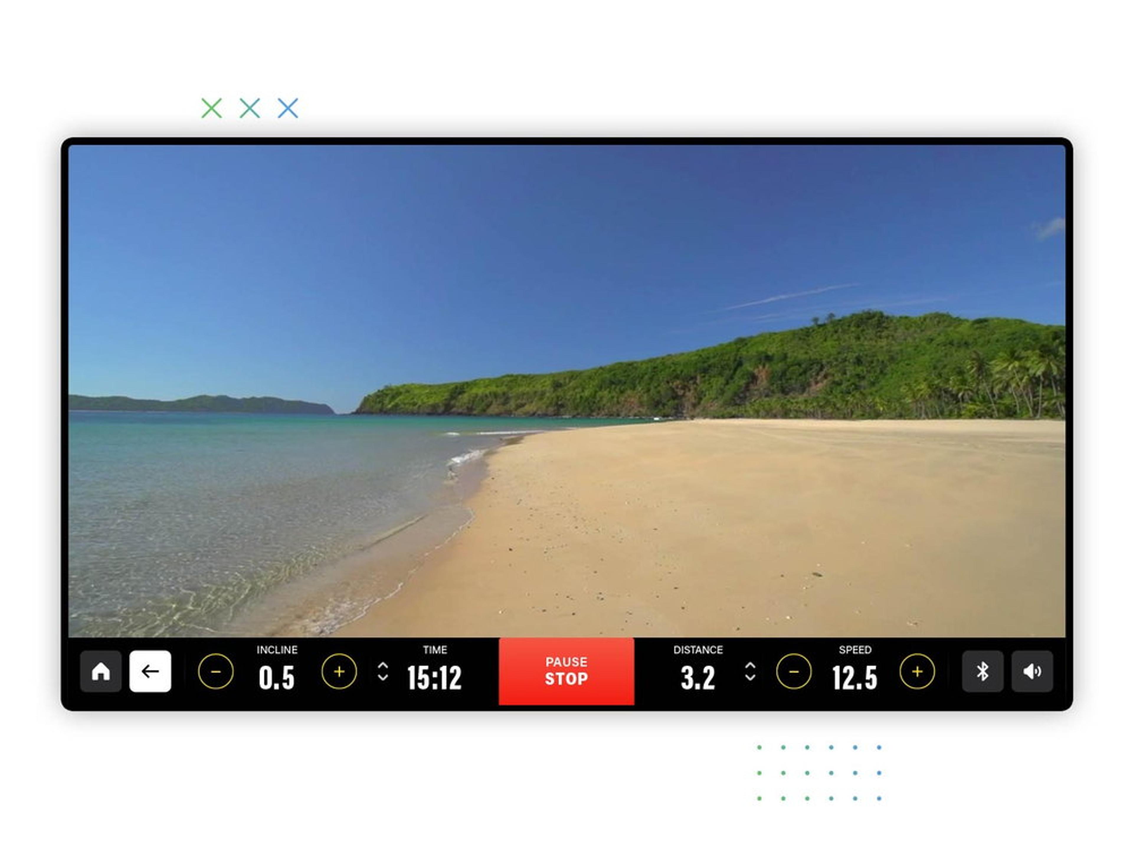 Technogym Treadmill interface showing workout options and apps