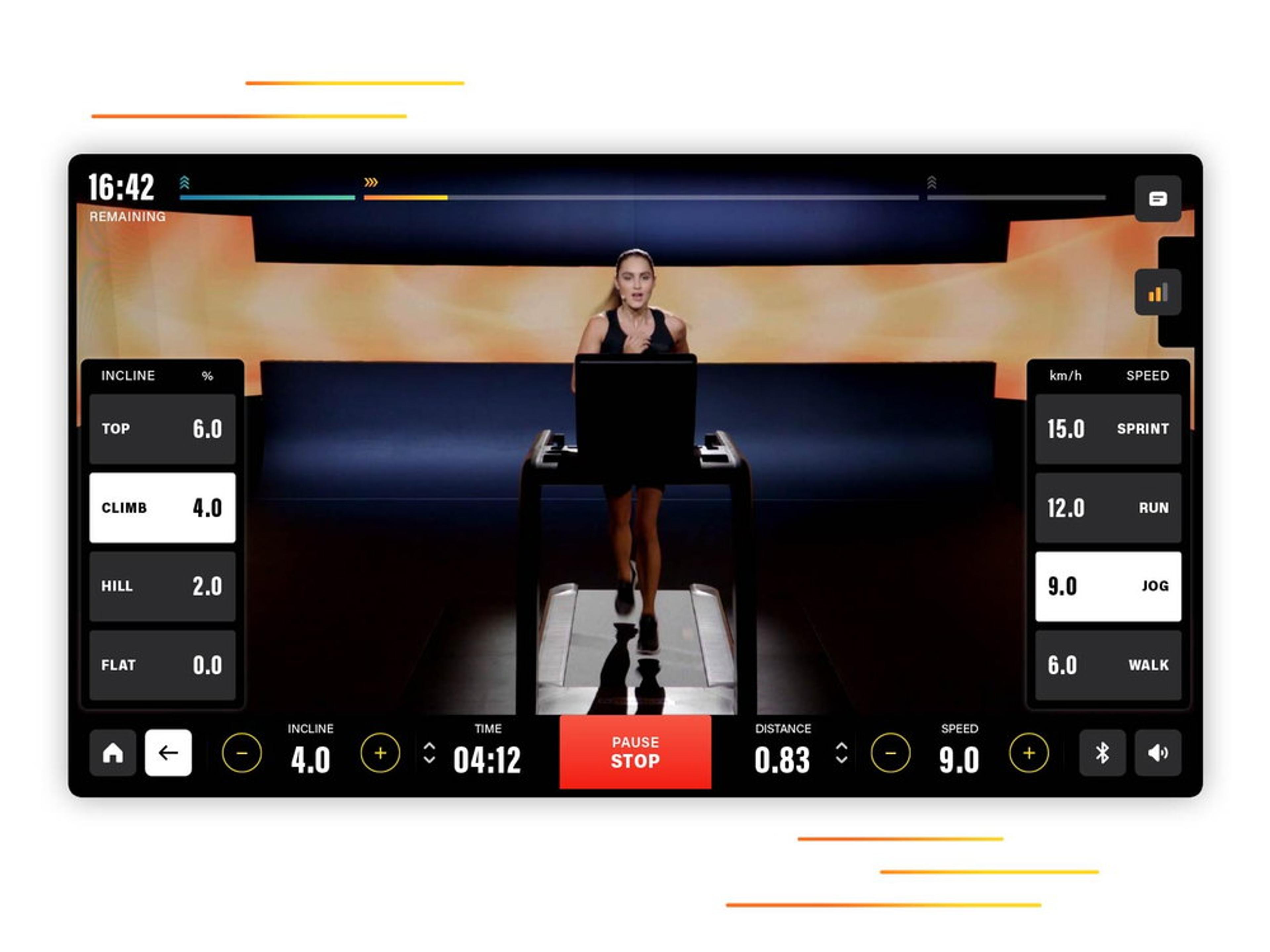 Technogym Treadmill interface showing workout options and apps