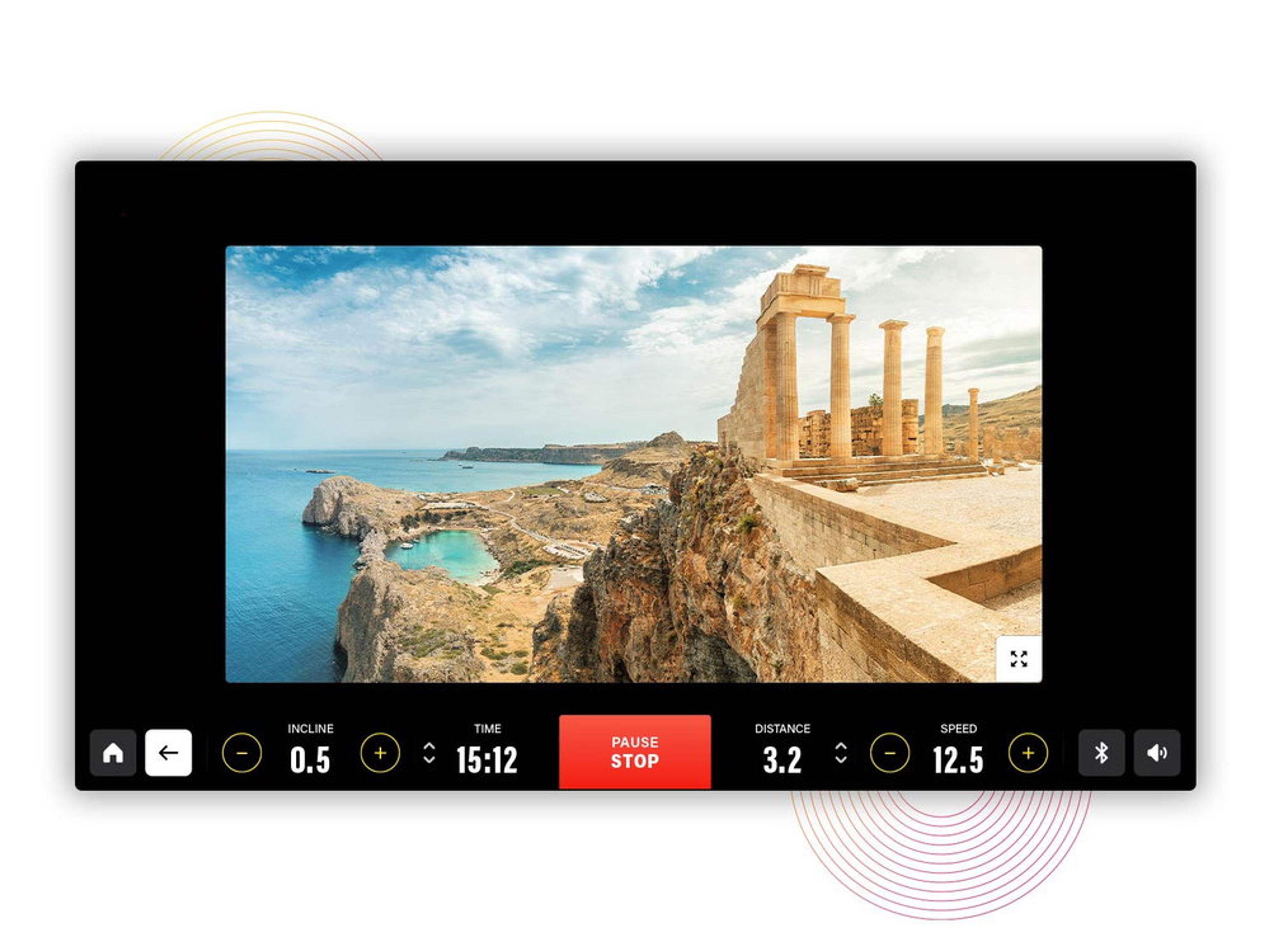 Technogym Treadmill interface showing workout options and apps