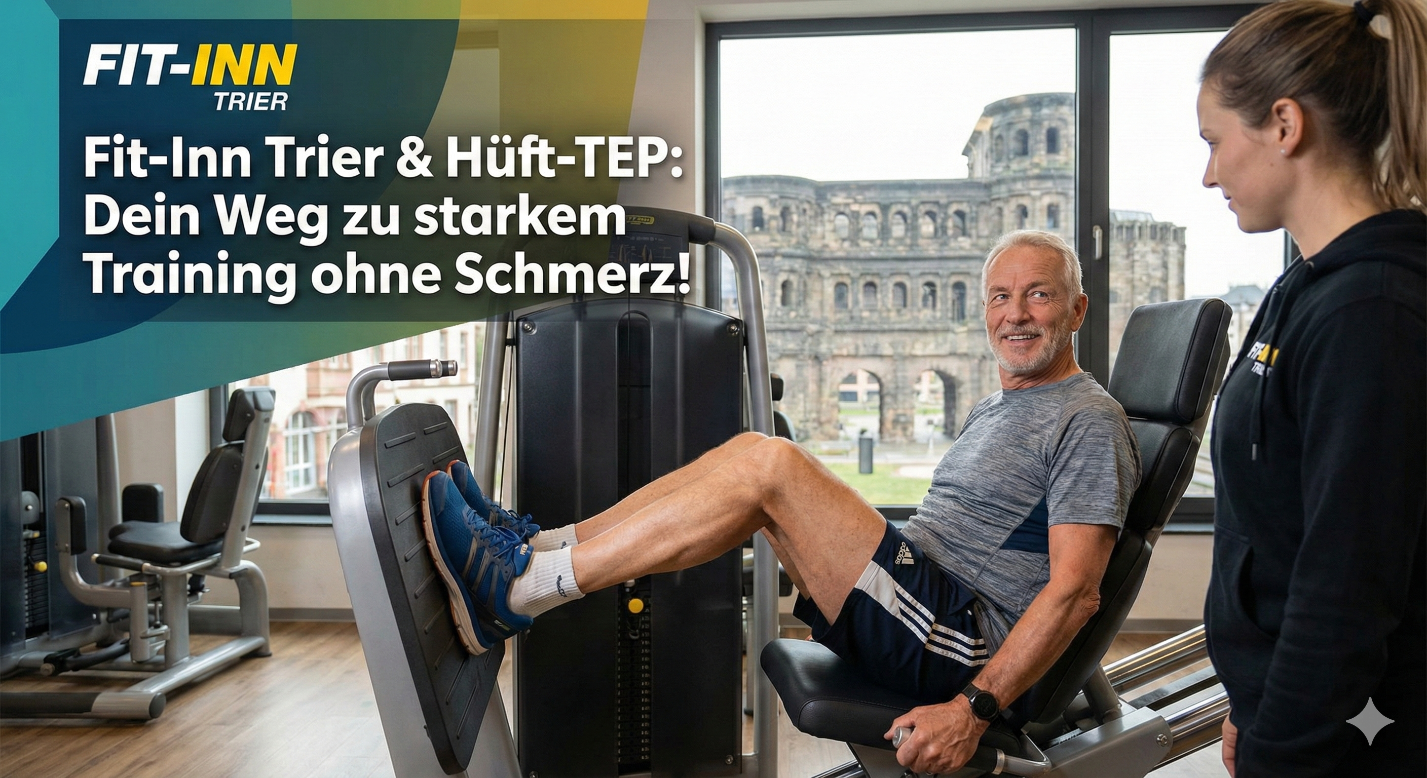 Älterer Mann in Sportkleidung bereitet sich auf einer Laufbahn auf den Start vor