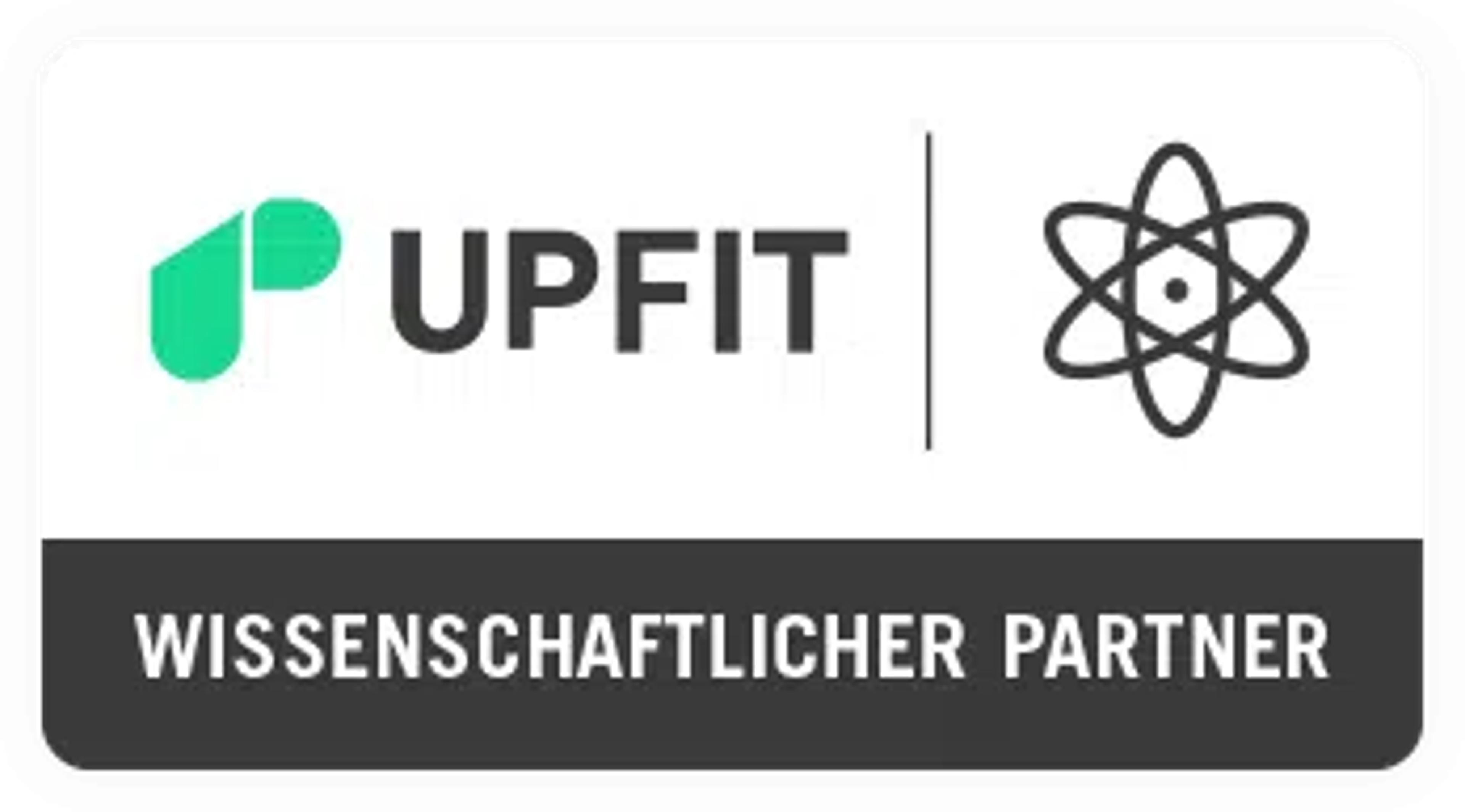 Logo von Upfit mit Symbol für wissenschaftliche Partnerschaft