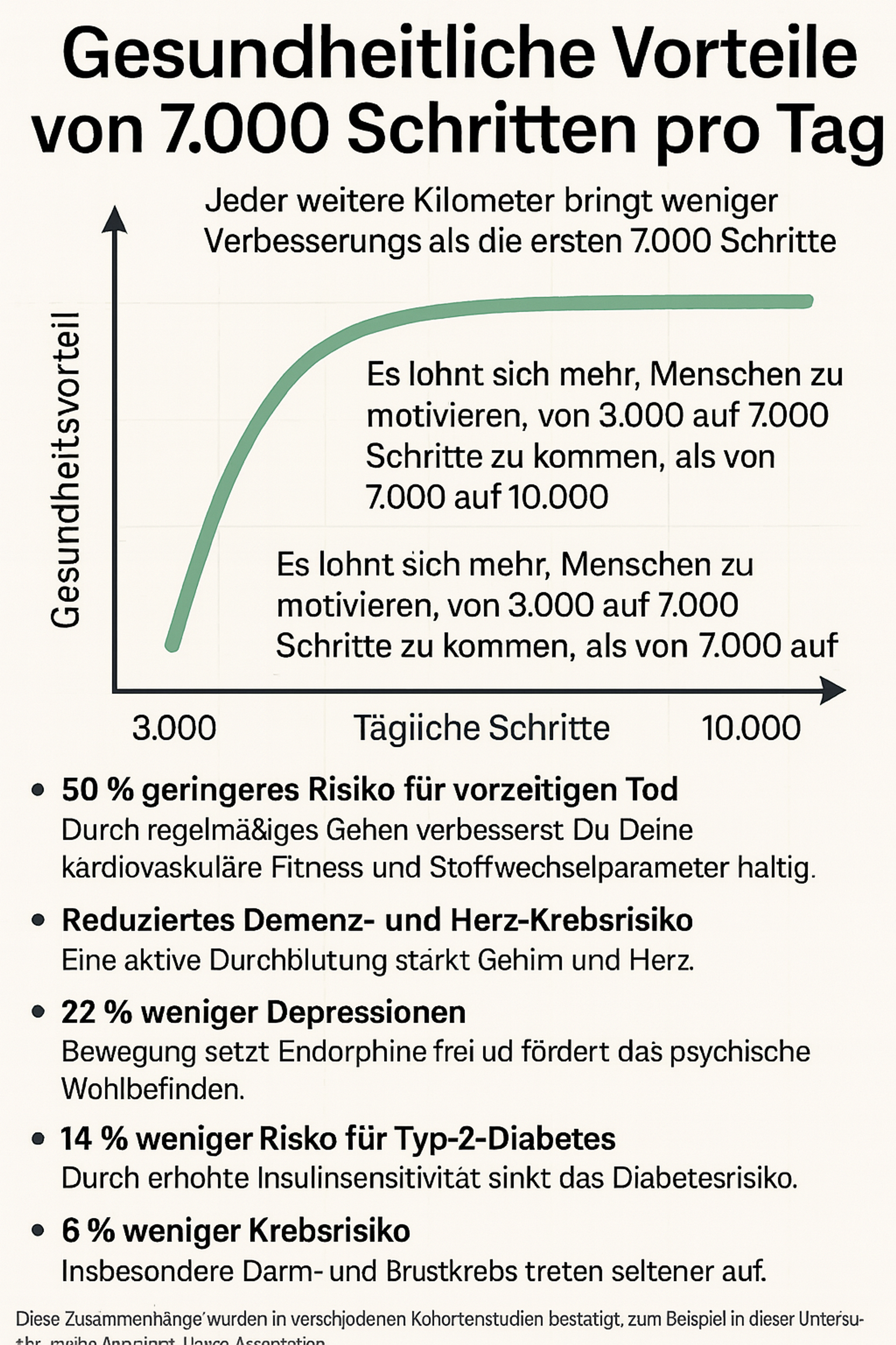Gesundheitsvorteile des Gehens schematisch dargestellt