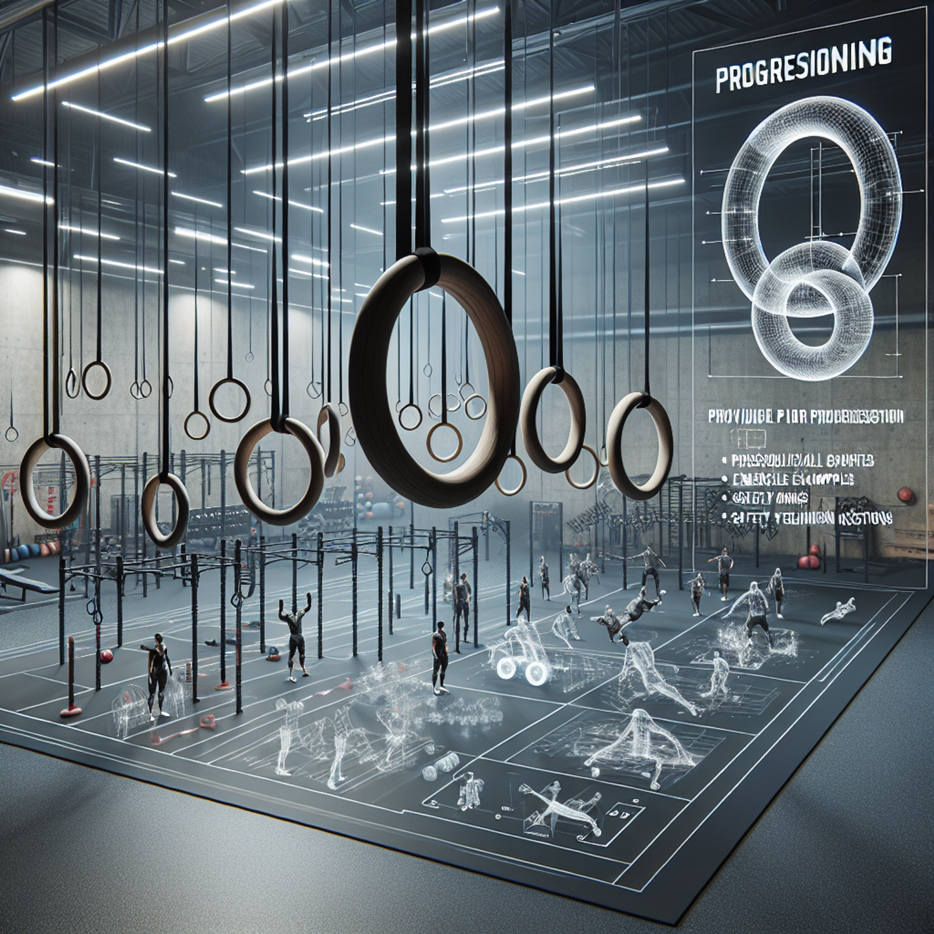 Gymnastikringe an einer stabilen Aufhängung, Person in der Ausgangsposition für Ring-Row