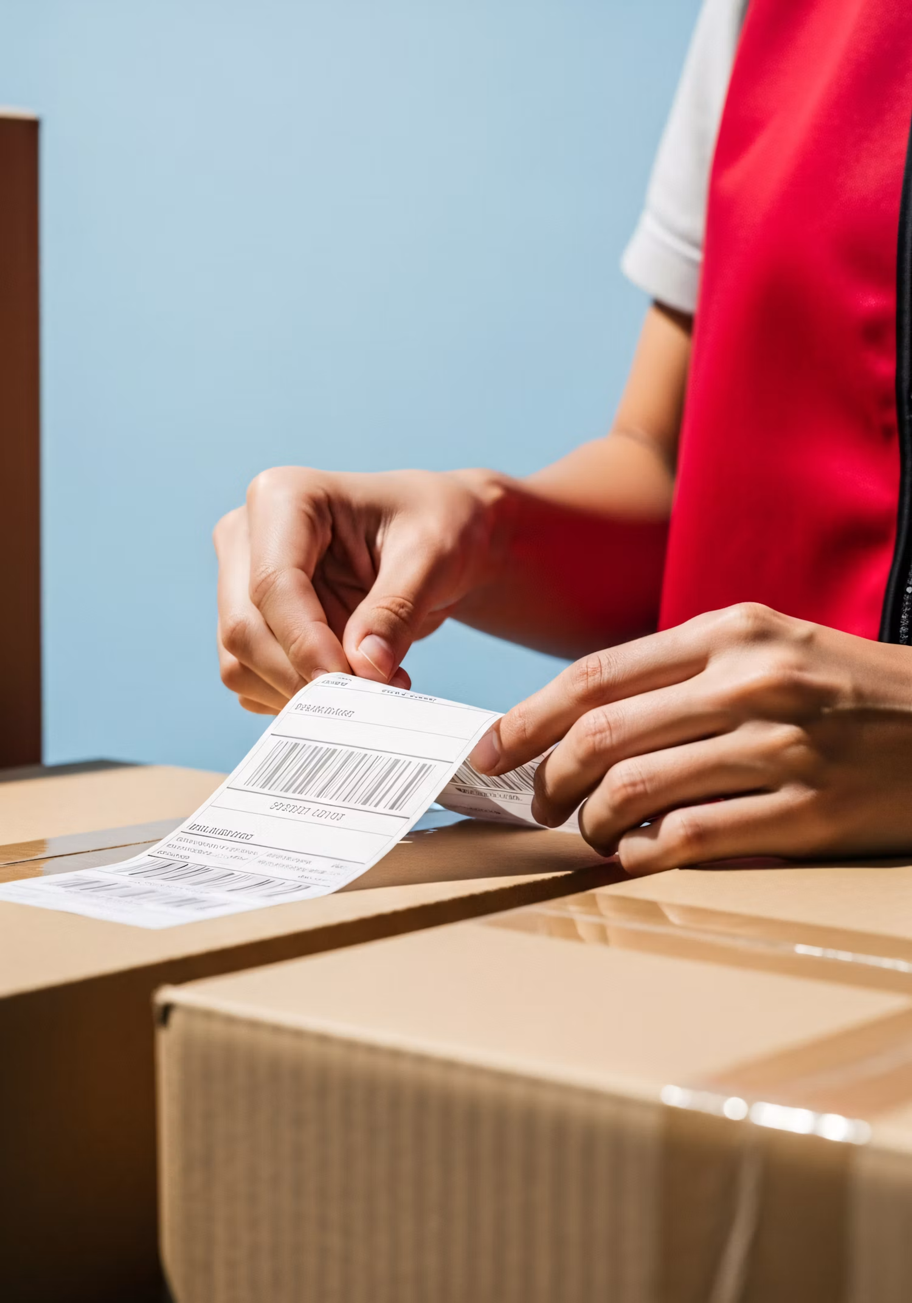 Hands holding a printed label