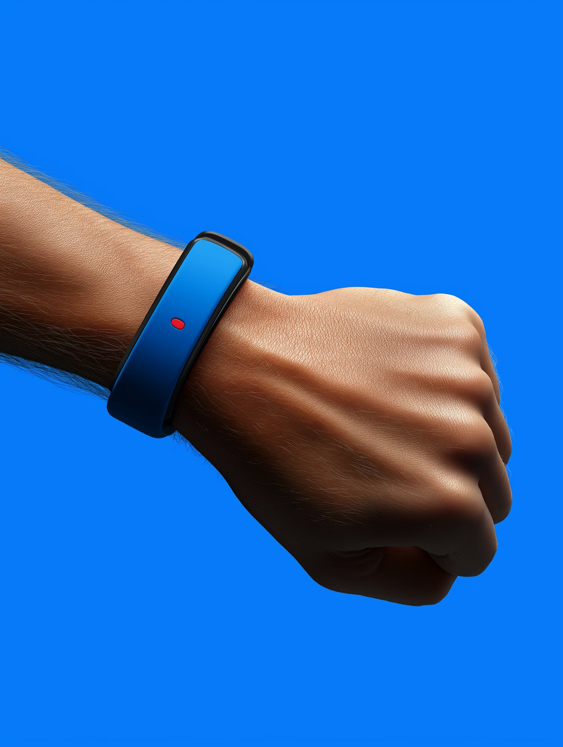 Blue fitness band on a wrist