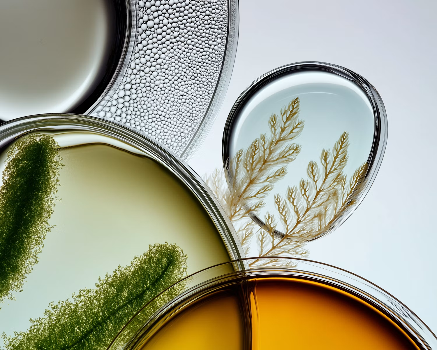 Glass dishes with fern and moss