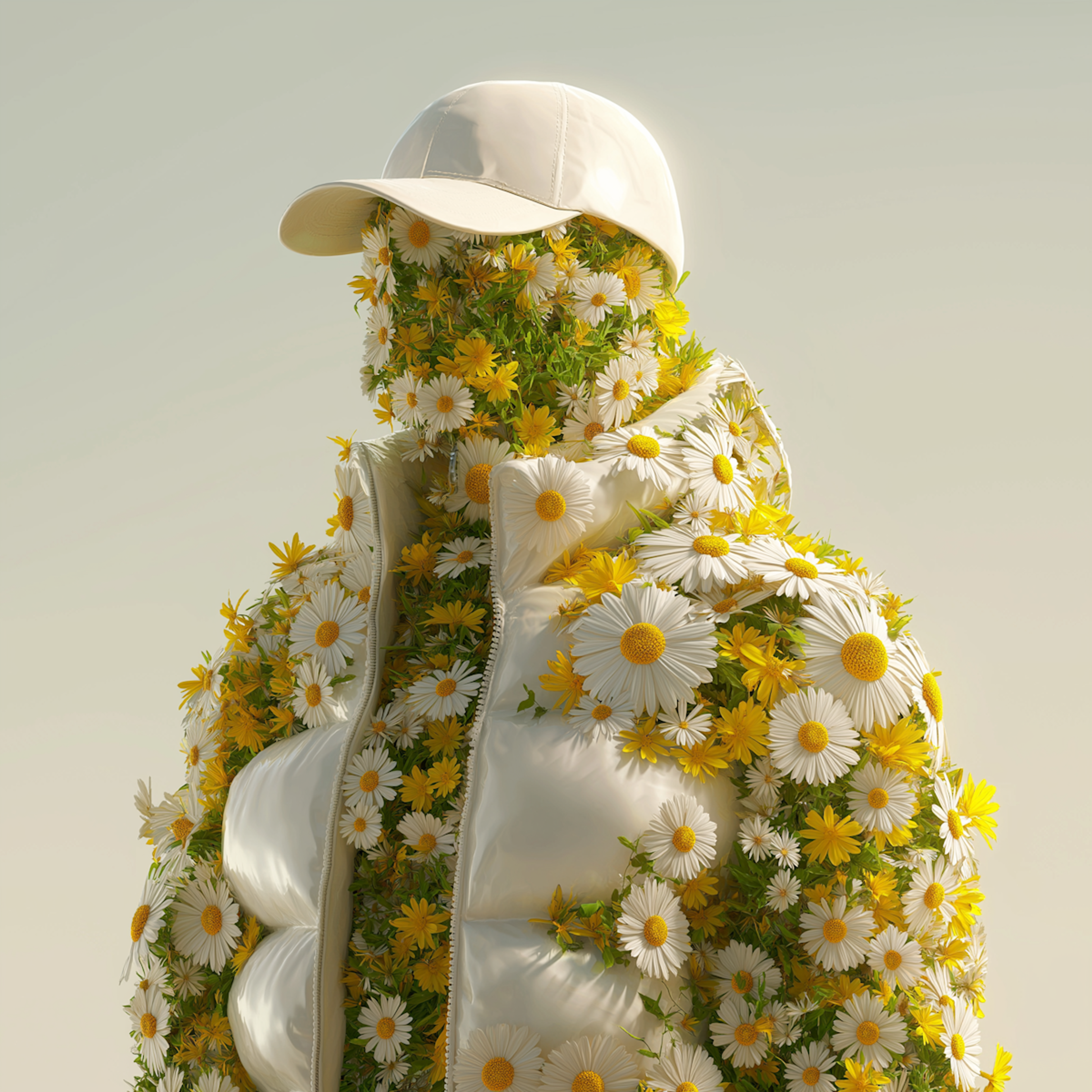 White cap and jacket made of daisies