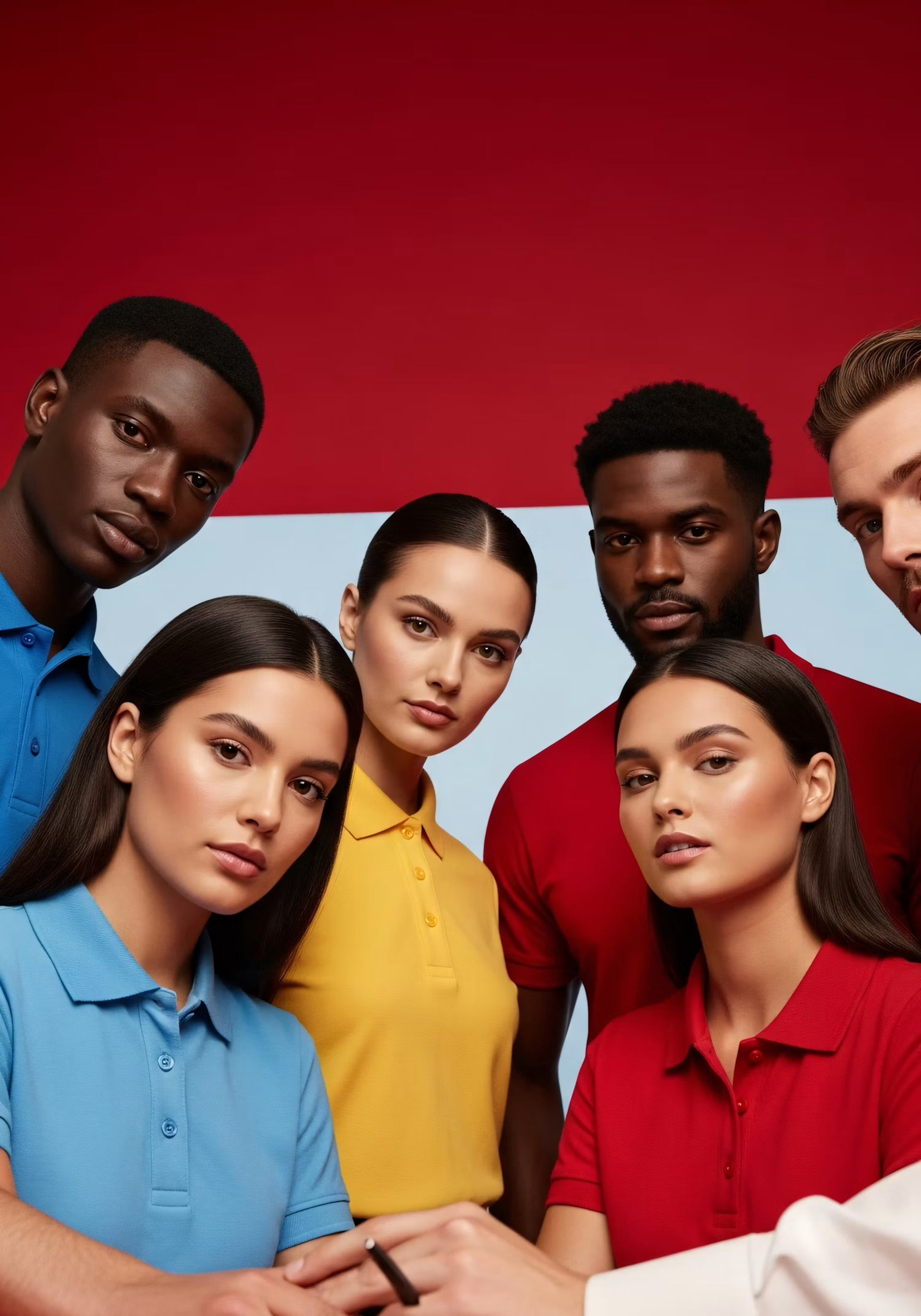 Group portrait in bright polo shirts