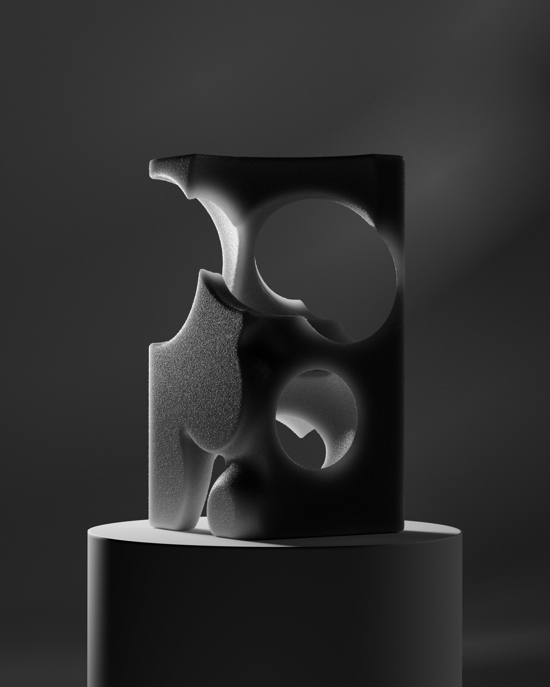 Foam sculpture in dark room