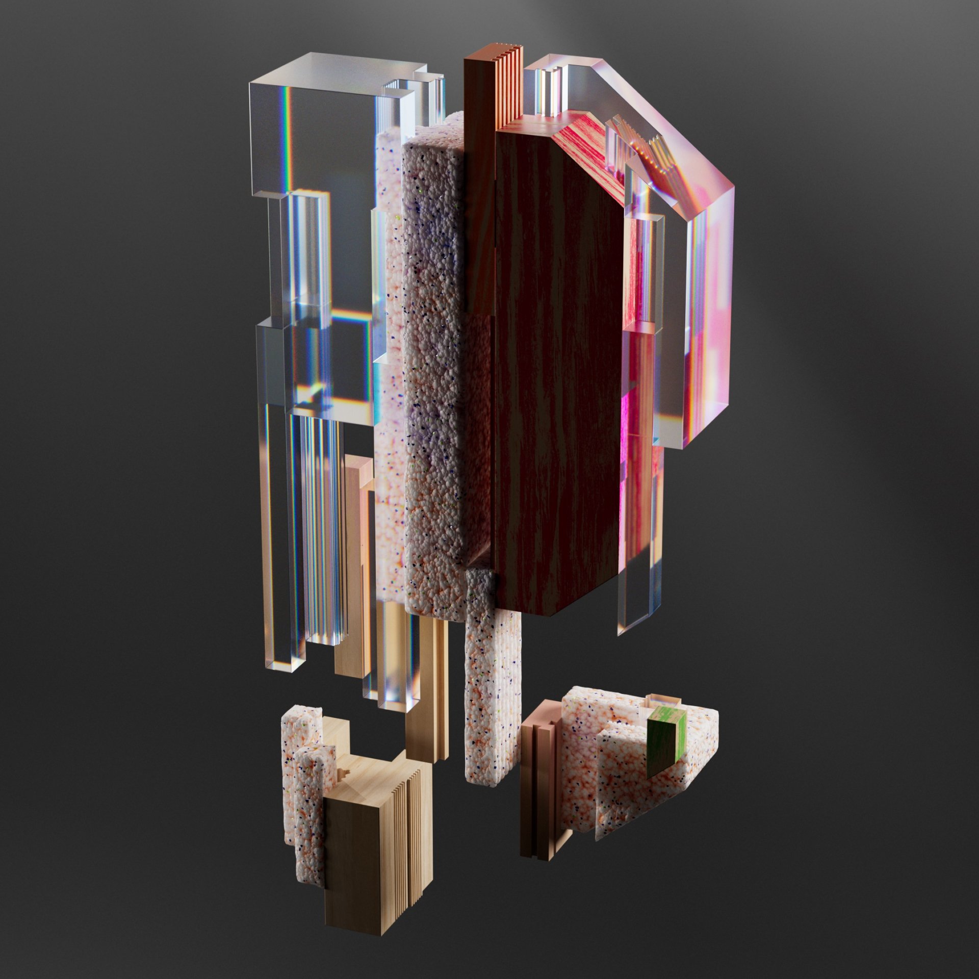 Dieline trophy fractured into different materials