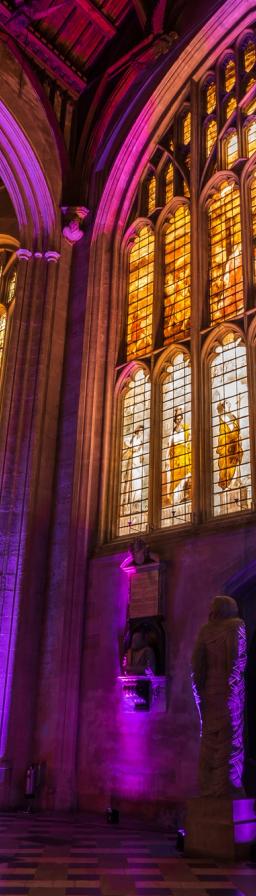 Interior of New College Chapel, Oxford, illuminated by lights