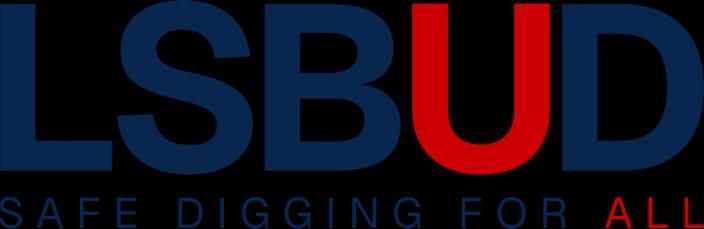 LSBUD logo with "U" in red and "ALL" in the tagline "SAFE DIGGING FOR ALL" also in red; all other text is blue.