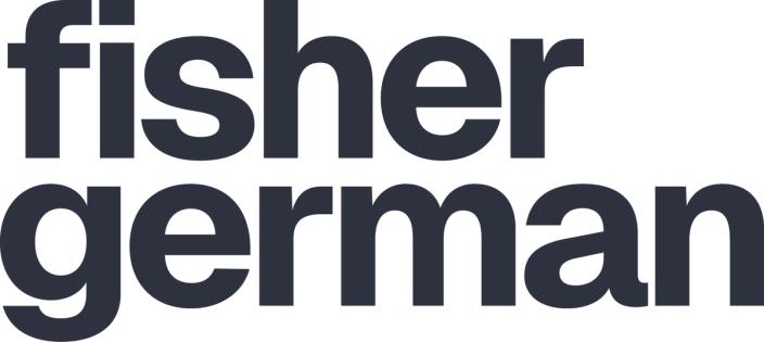 Logo with the words Fisher German in dark grey text.