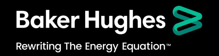 Baker Hughes logo with a green stylized S-shape and the tagline 'Rewriting The Energy Equation™'.