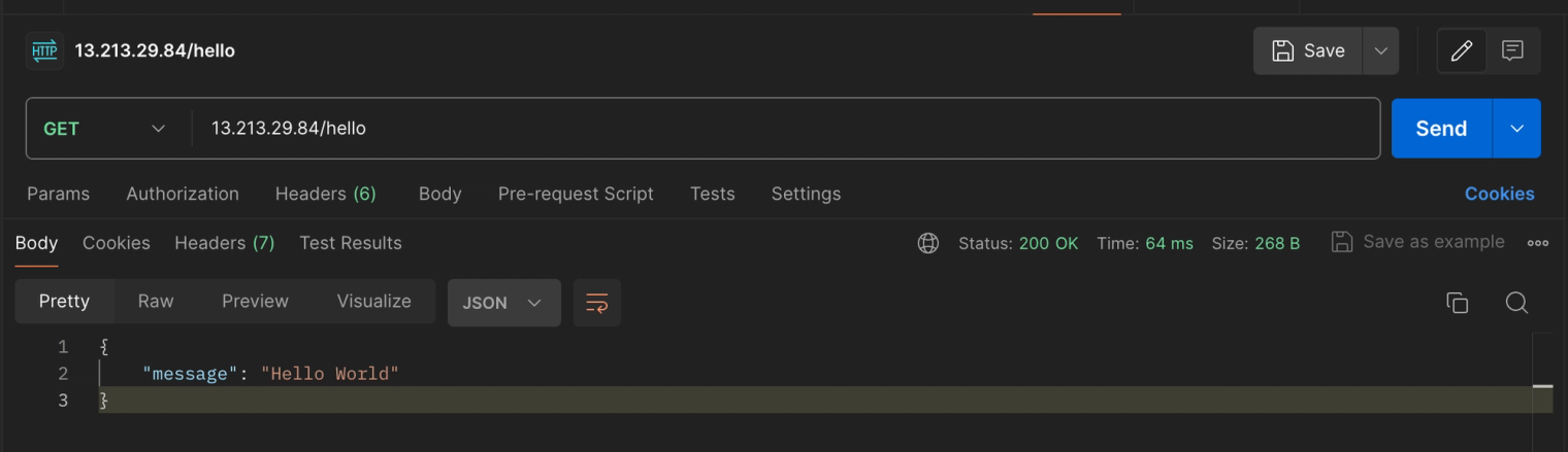 curl request to the EC2 public IP returning the API response