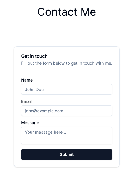 The finished contact form with name, email and message fields