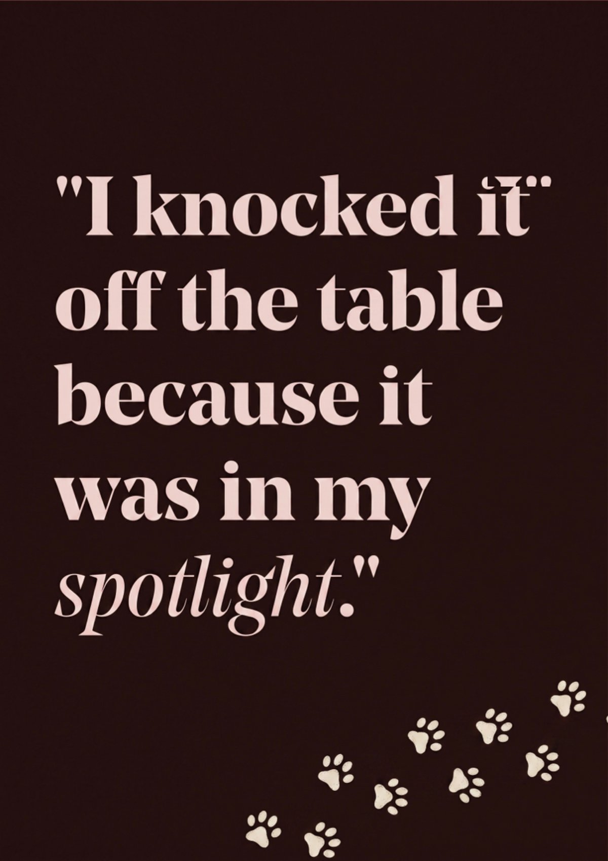 Campaign poster: I knocked it off the table because it was in my spotlight