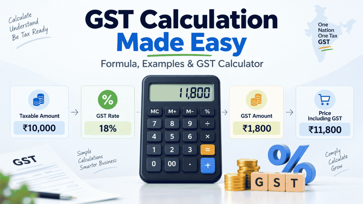 GST calculation formula with calculator showing 18 percent GST