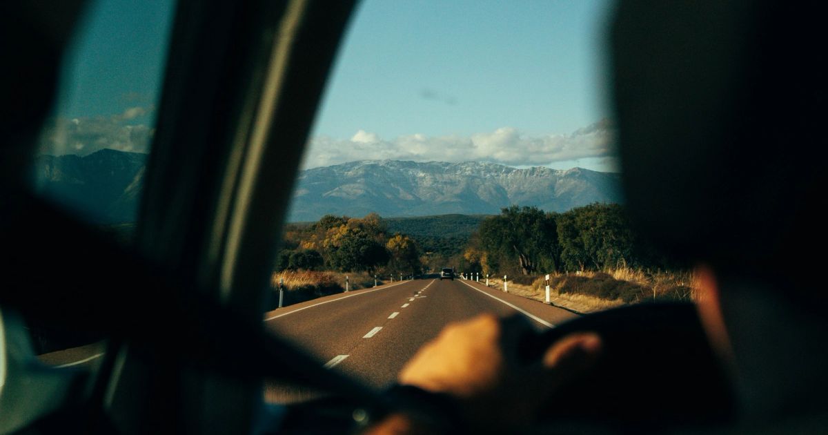 Driving a mountain road in daylight