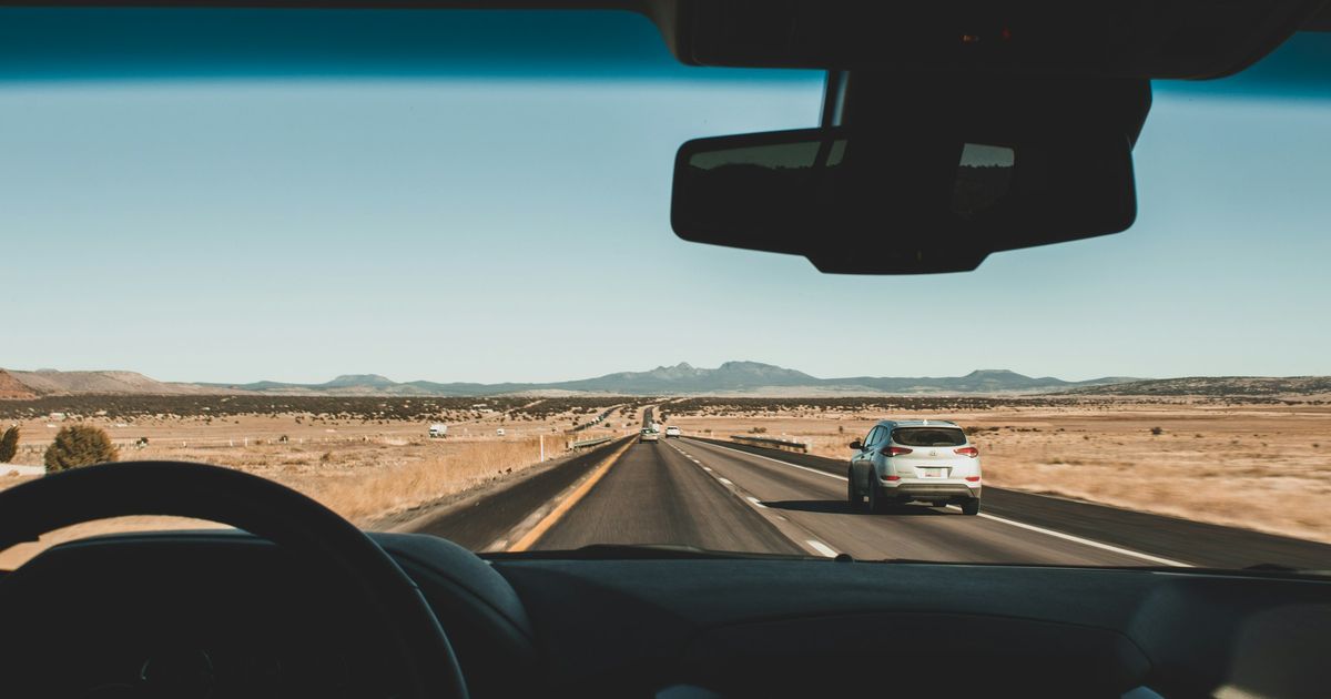 Desert highway through the windshield