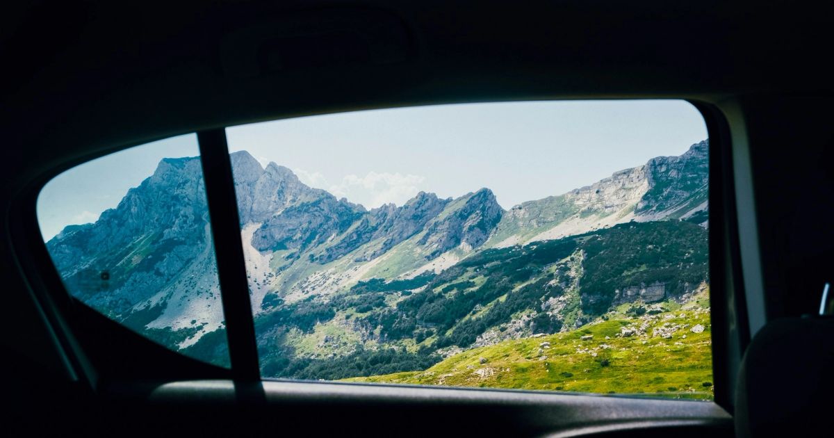 Mountain view from a car window