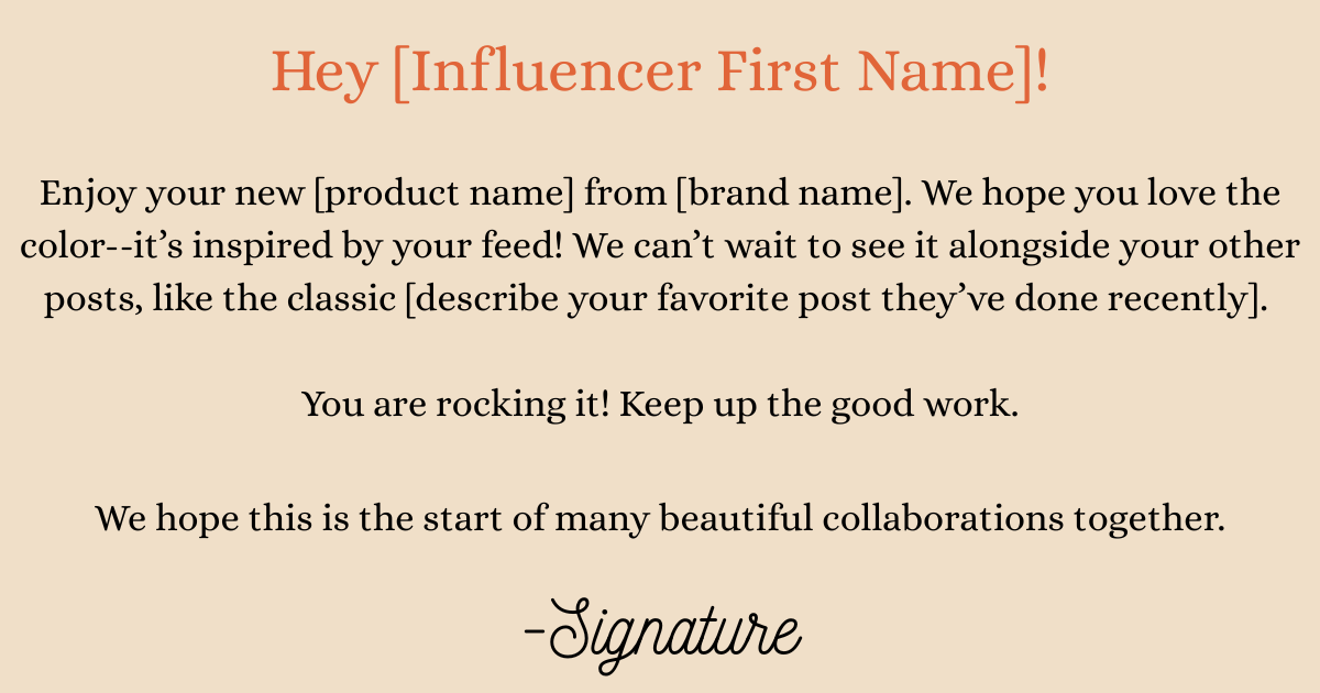 Influencer gifting note sample
