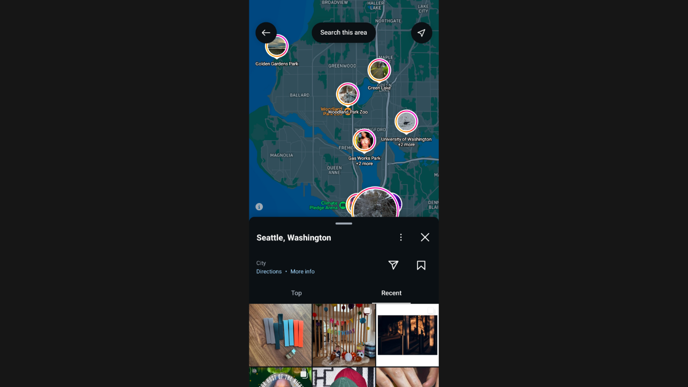 Step 2: Select a location, and a map with geotagged images will appear. Click on images or specific locations to find local influencers.