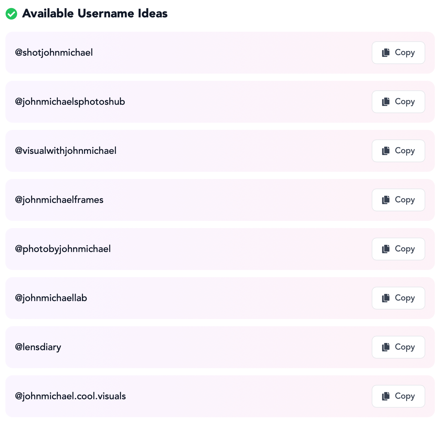 Photography usernames