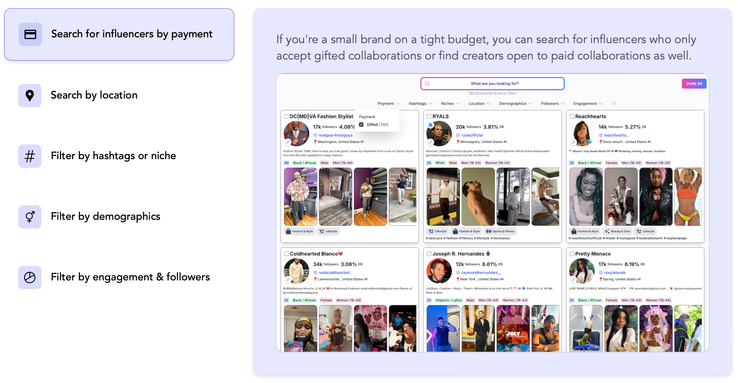 Social Cat search tool by category