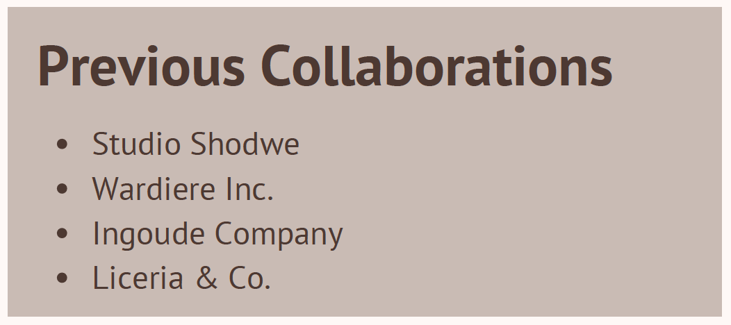 media kit previous collaborations section
