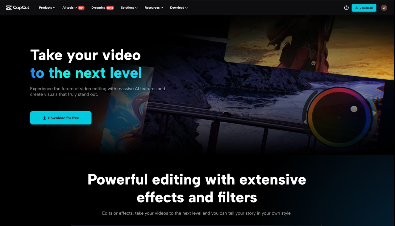 CapCut Landing page