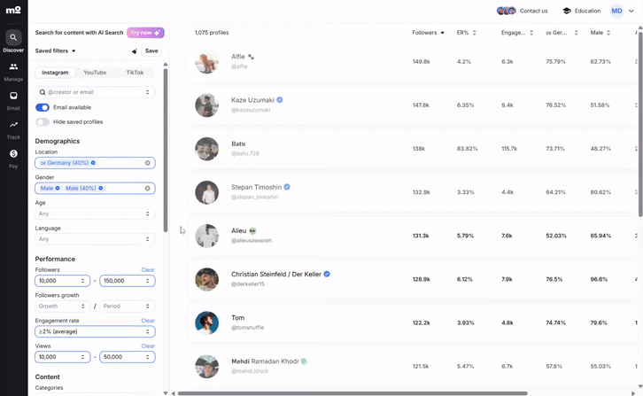 Modash search tool