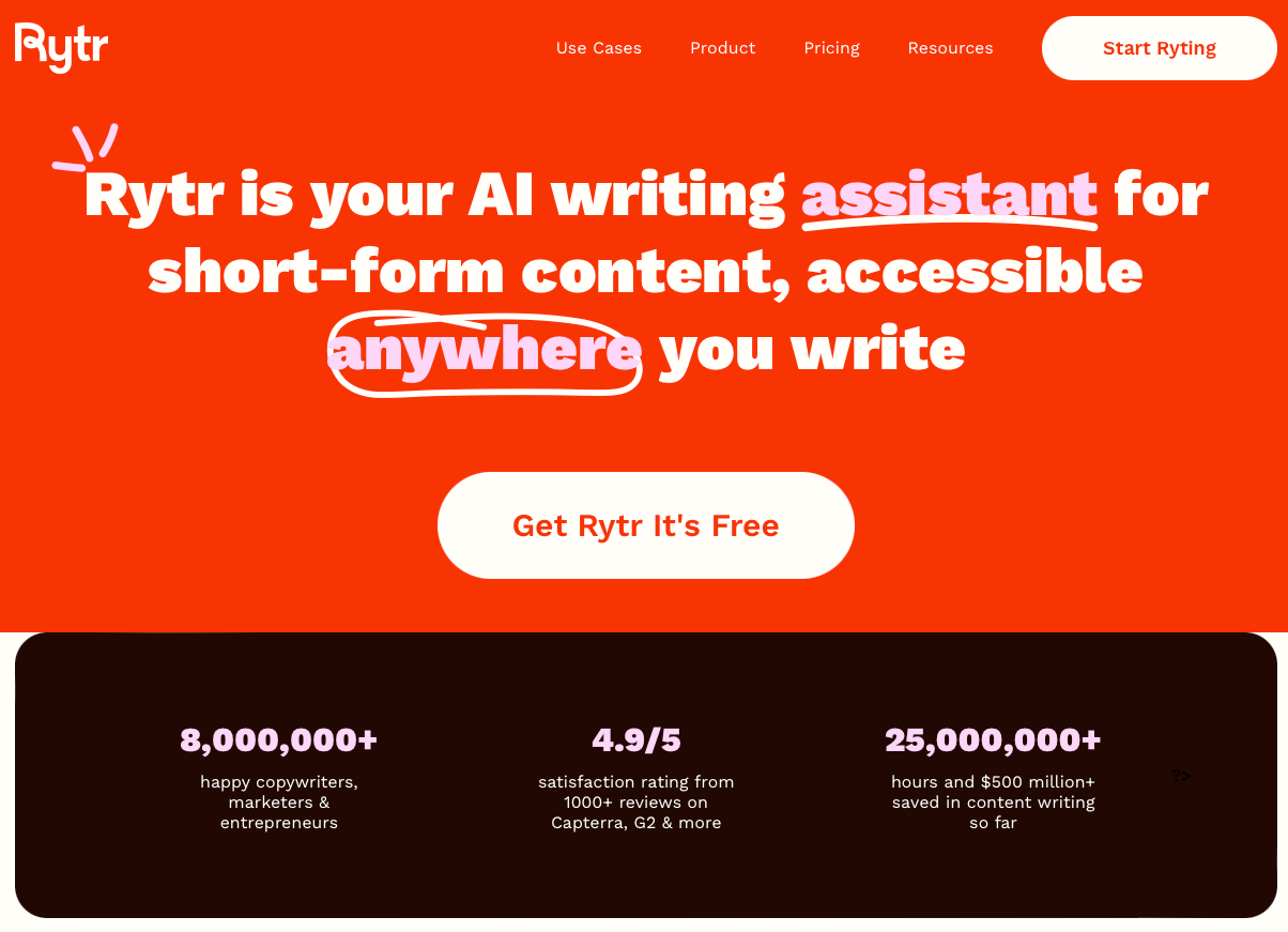 Rytr’s homepage