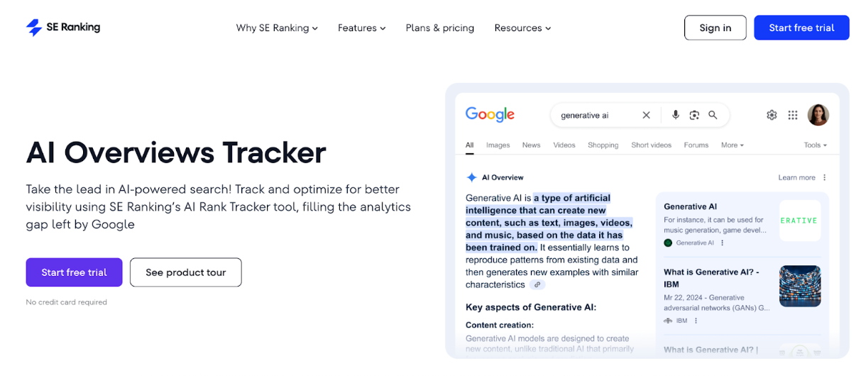 SE Ranking’s AI Overview Tracker landing