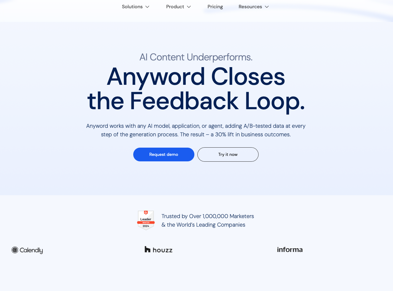 Anyword’s homepage