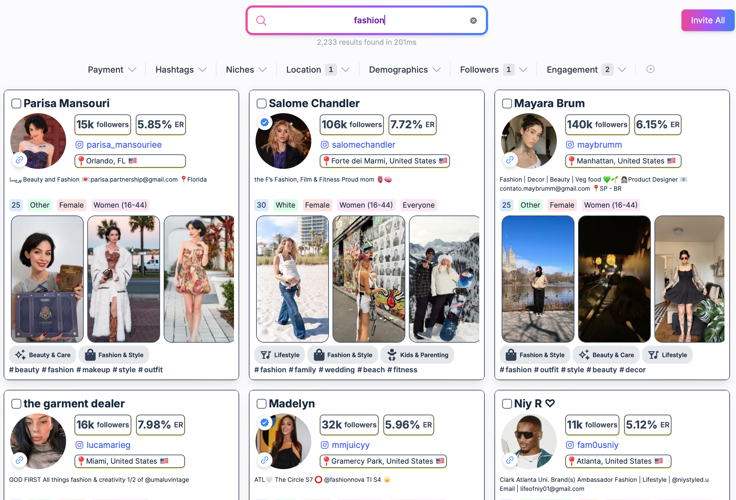 Filtering for niche-aligned influencers on Social Cat