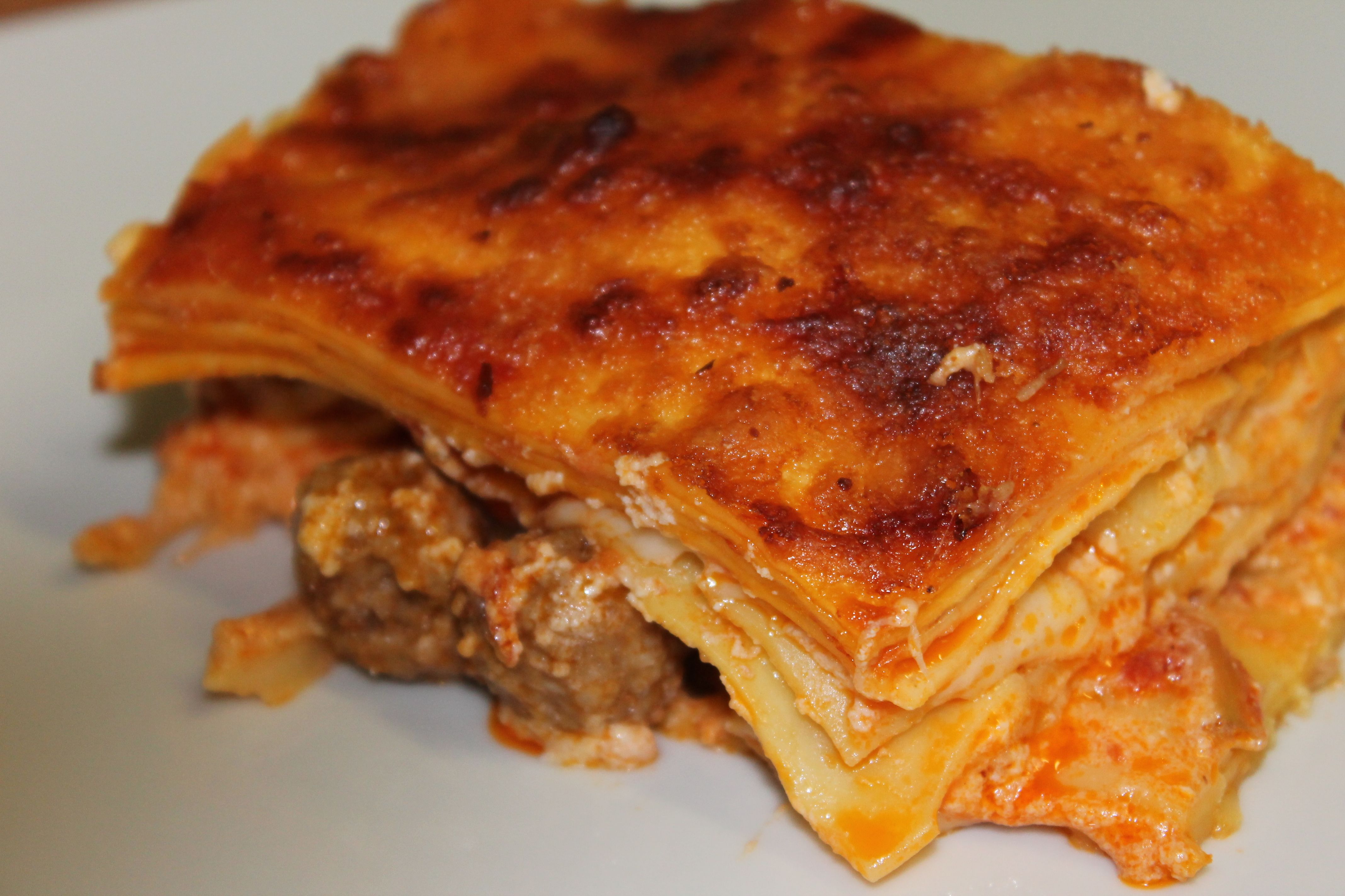 A serving of baked Italian lasagna.