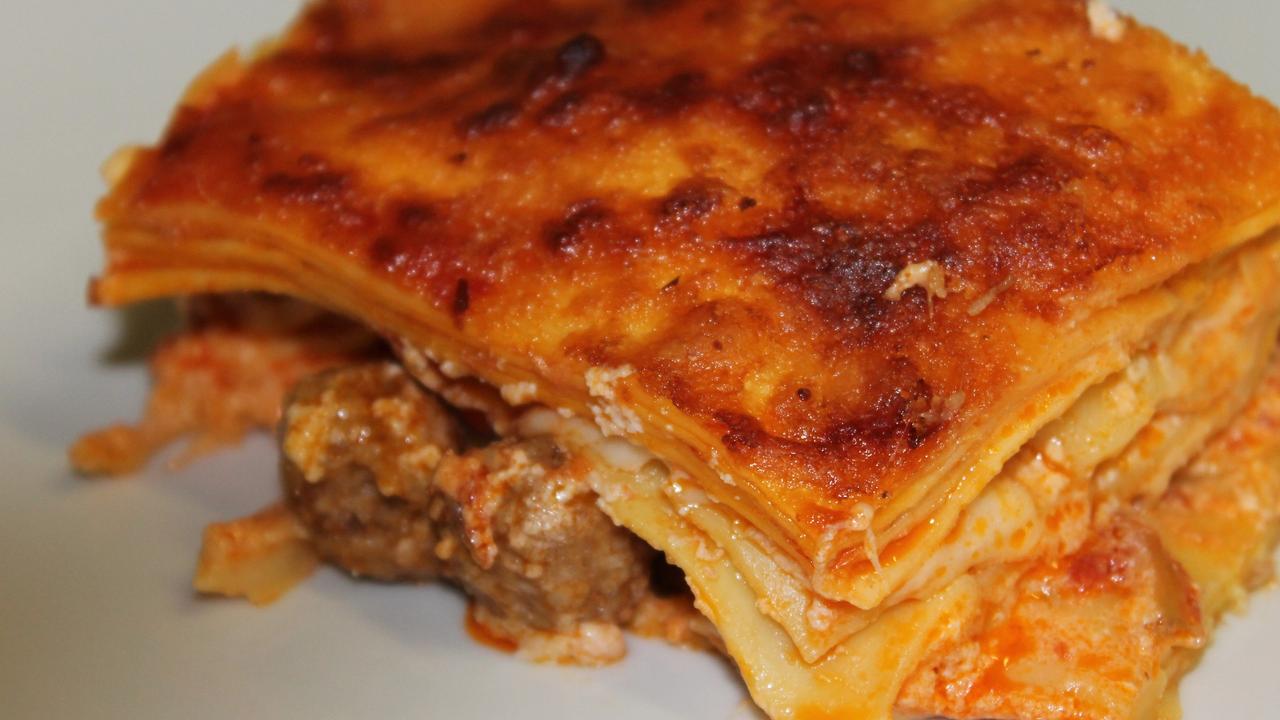 A serving of baked Italian lasagna.