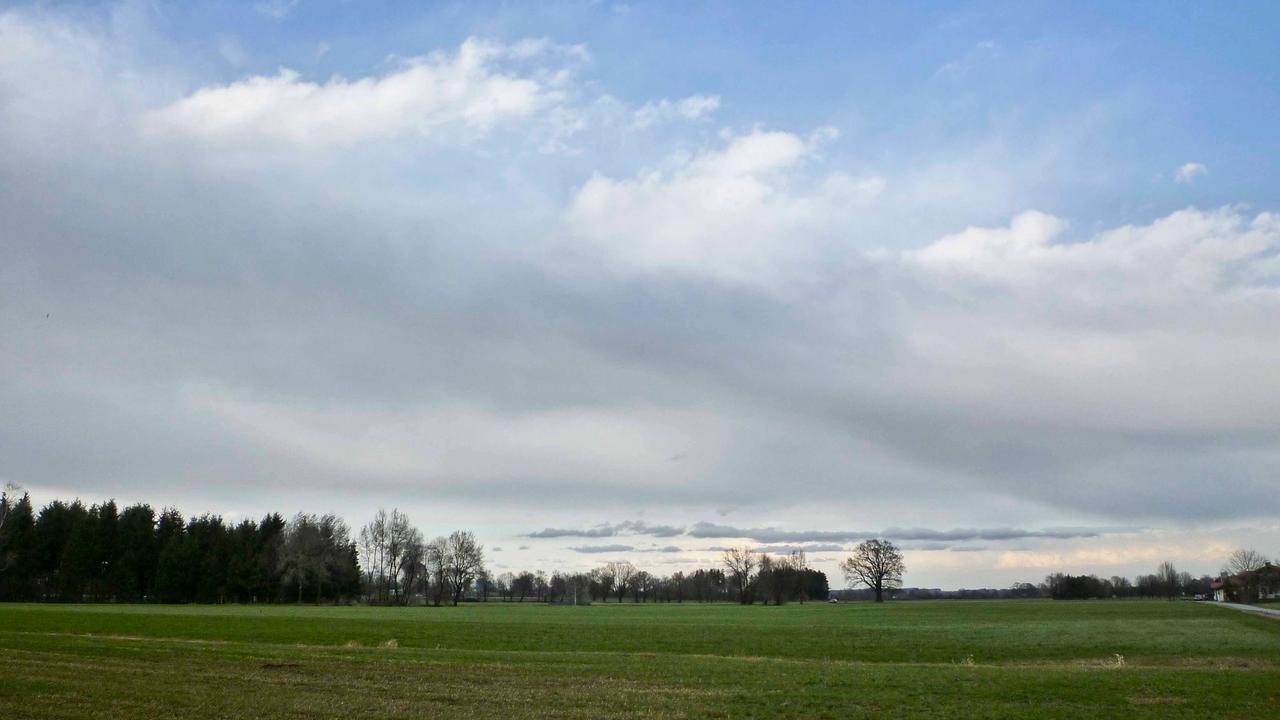 Clouds drifting over a summer landscape under a blue sky.