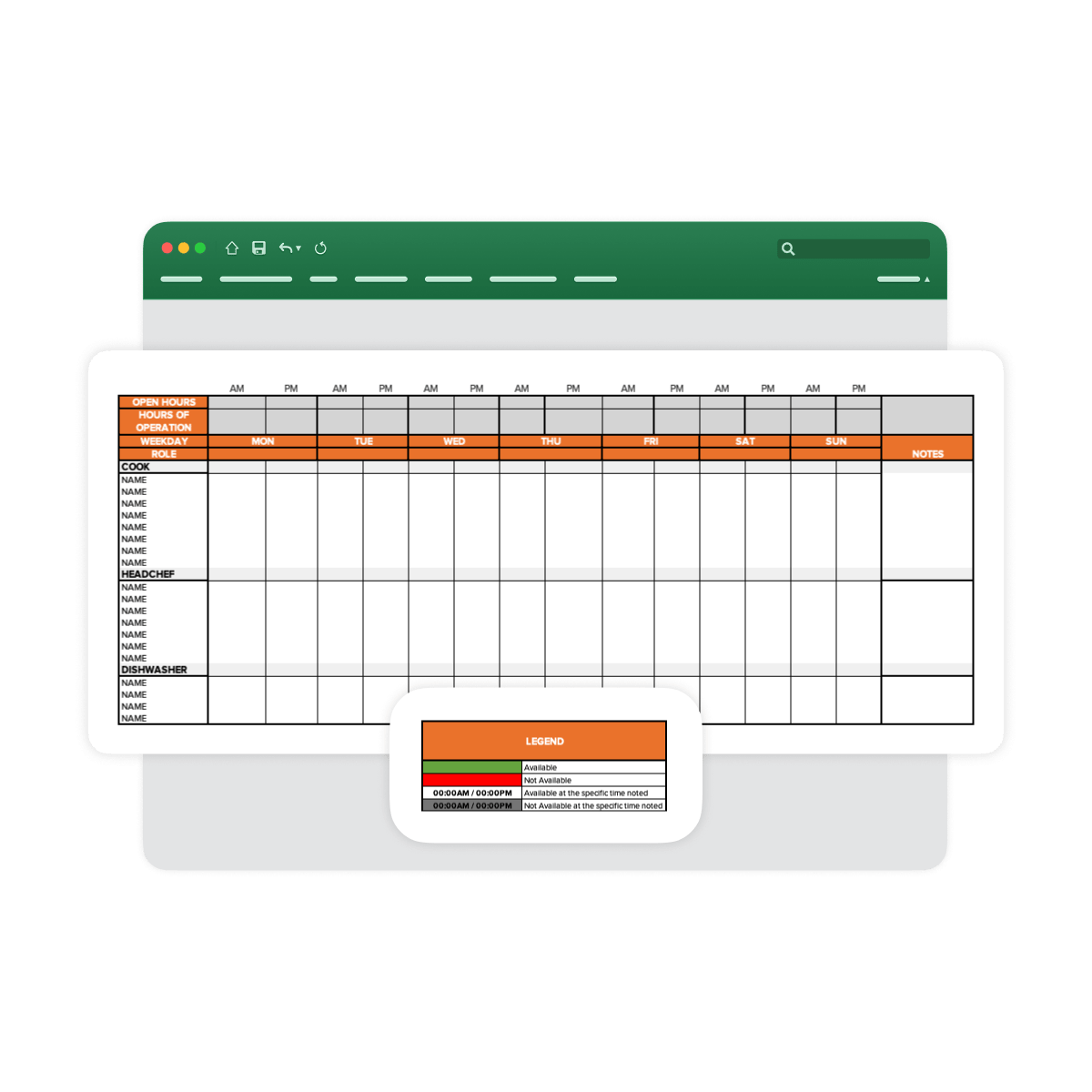 Example restaurant staff availability template