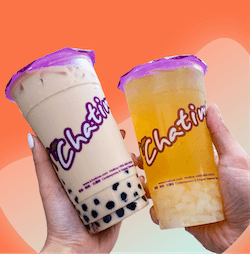 Two hands cheers with Chatime bubble tea