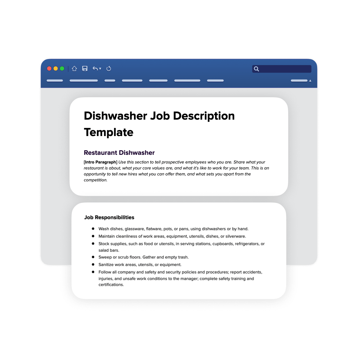 Example dishwasher job description template