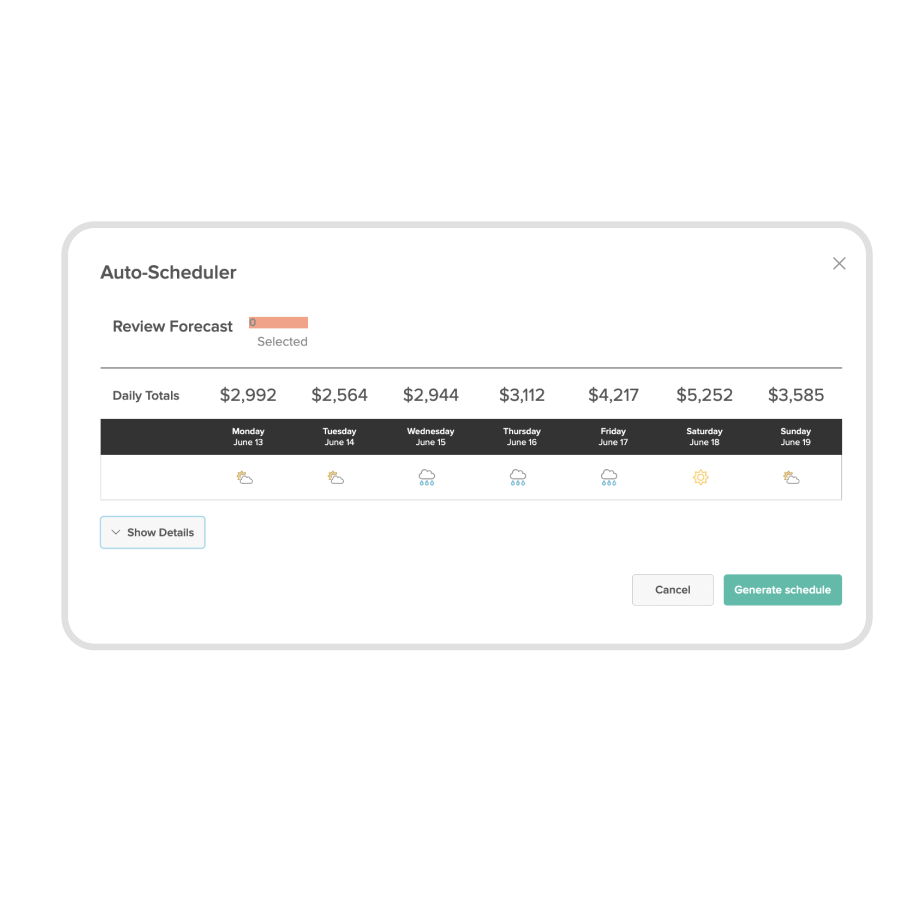 Automatic restaurant forecasting module in 7shifts software.