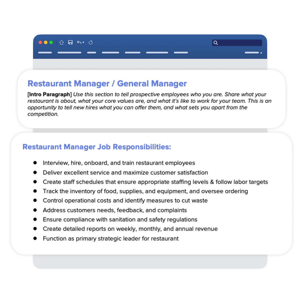 Example restaurant general manager job description template