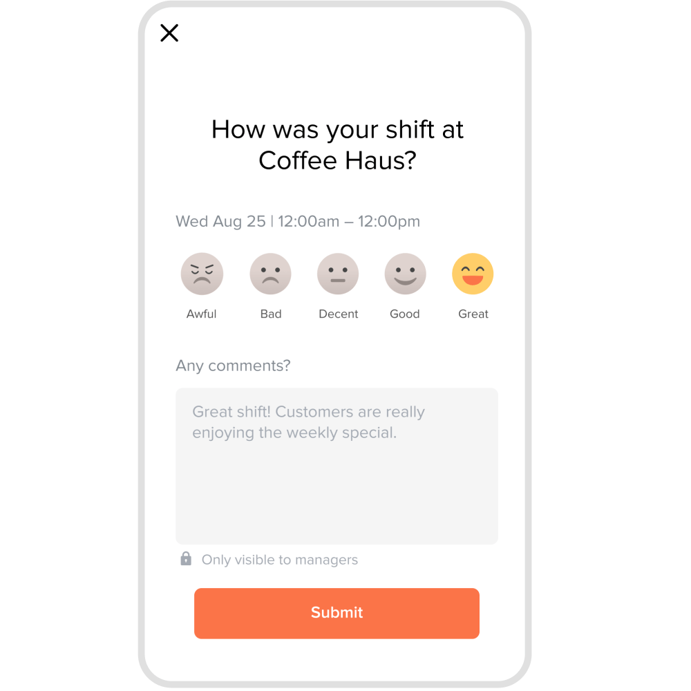 Shift feedback for employees - mobile device view.
