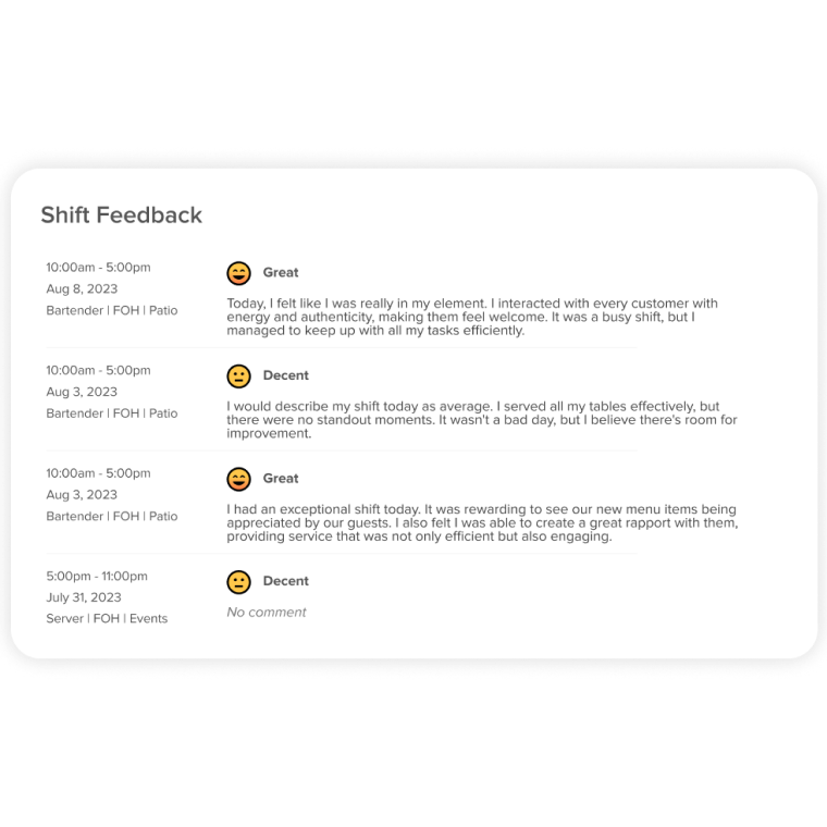 Image showing 7shifts feedback section - team management software restaurant