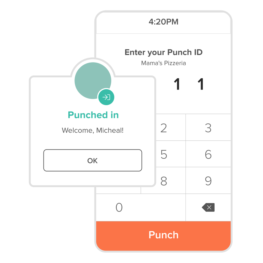 Punch in example for time clocking and tracking.